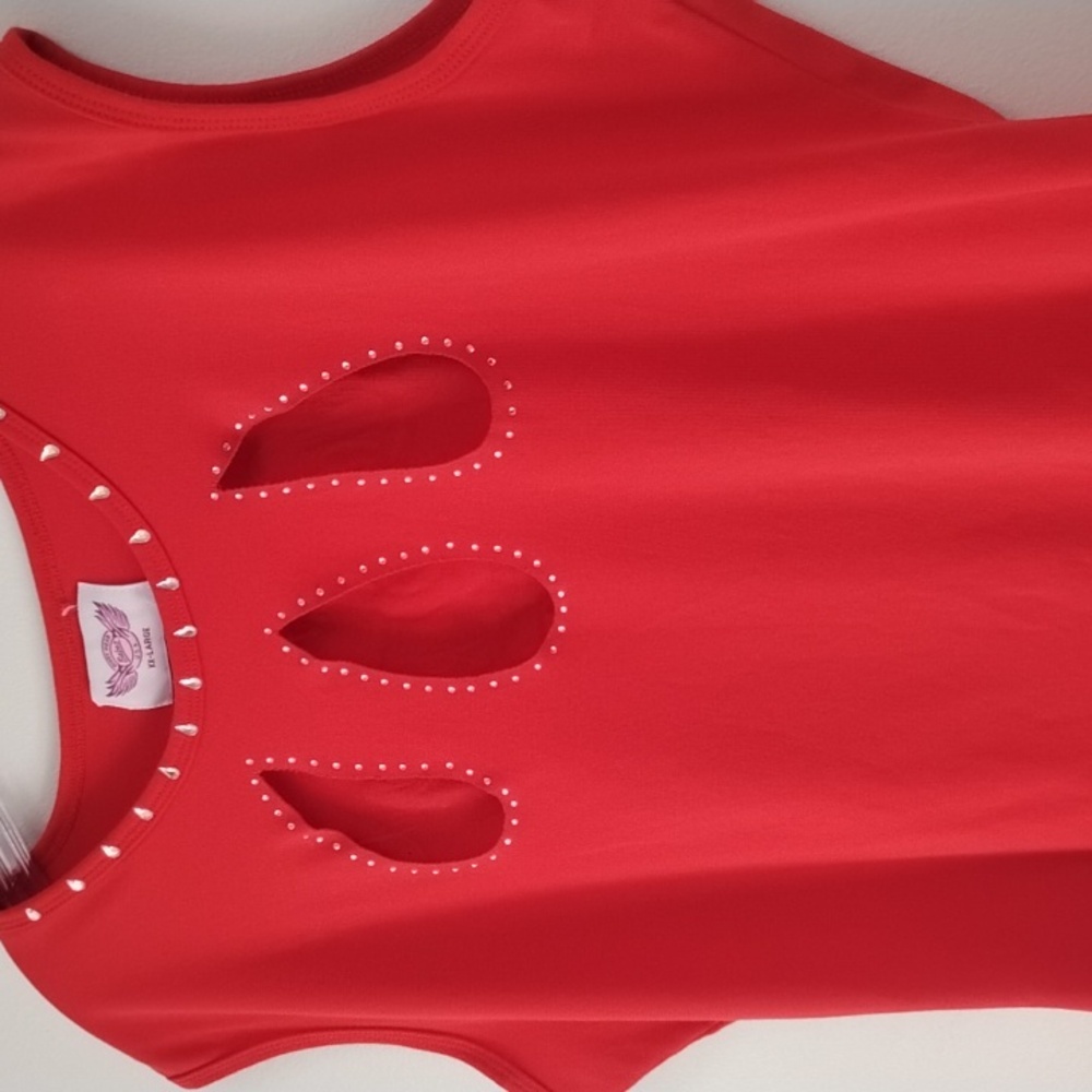 Babes Biker Wear USA Red Sleeveless Bling  Laconia Rally Week 2017 Cut Out Tee - Picture 6 of 13